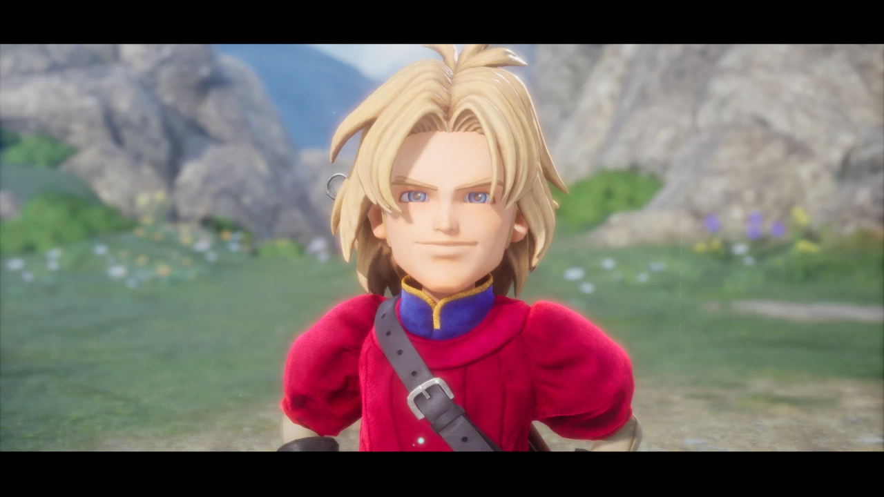 若いキーファが微笑む『ドラゴンクエストVII Reimagined』のシーン